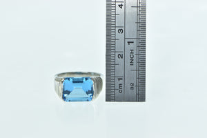 14K Emerald Cut Blue Topaz Squared Statement Ring White Gold