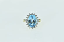 Load image into Gallery viewer, 14K Blue Topaz Diamond Halo Statement Cocktail Ring Yellow Gold