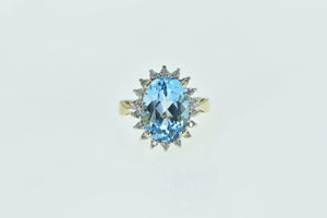 14K Blue Topaz Diamond Halo Statement Cocktail Ring Yellow Gold