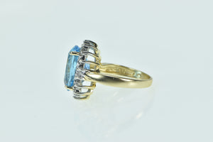 14K Blue Topaz Diamond Halo Statement Cocktail Ring Yellow Gold