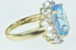 14K Blue Topaz Diamond Halo Statement Cocktail Ring Yellow Gold