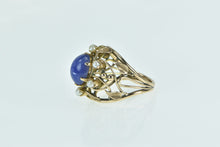 Load image into Gallery viewer, 14K Oval Syn. Star Sapphire Pearl Leaf Vine Cocktail Ring Yellow Gold