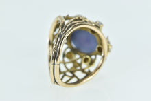 Load image into Gallery viewer, 14K Oval Syn. Star Sapphire Pearl Leaf Vine Cocktail Ring Yellow Gold