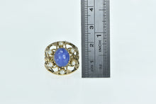 Load image into Gallery viewer, 14K Oval Syn. Star Sapphire Pearl Leaf Vine Cocktail Ring Yellow Gold