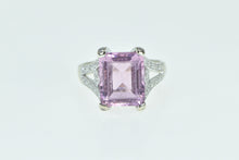 Load image into Gallery viewer, 14K Emerald Cut Pink Topaz Diamond Encrusted Ring White Gold