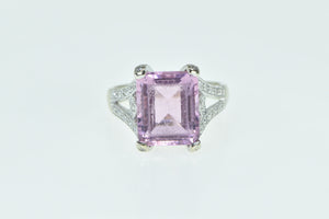 14K Emerald Cut Pink Topaz Diamond Encrusted Ring White Gold