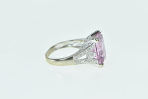 14K Emerald Cut Pink Topaz Diamond Encrusted Ring White Gold