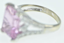 Load image into Gallery viewer, 14K Emerald Cut Pink Topaz Diamond Encrusted Ring White Gold