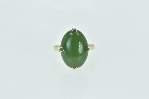 14K Oval Nephrite Vintage Cabochon Statement Ring Yellow Gold