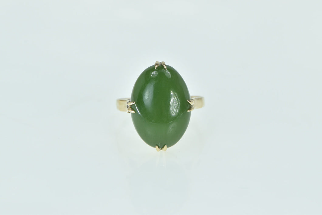 14K Oval Nephrite Vintage Cabochon Statement Ring Yellow Gold