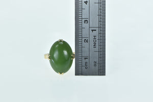 14K Oval Nephrite Vintage Cabochon Statement Ring Yellow Gold