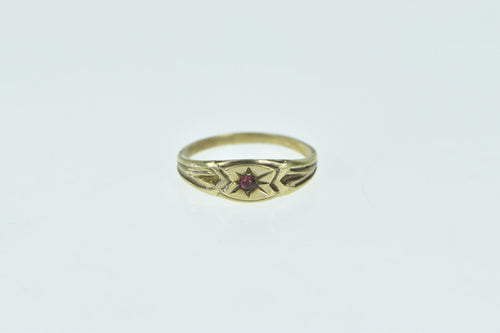 14K Victorian Garnet Ornate Child Baby Ring Yellow Gold