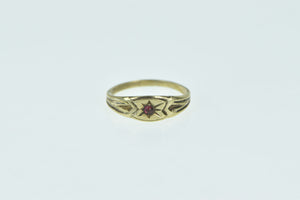 14K Victorian Garnet Ornate Child Baby Ring Yellow Gold