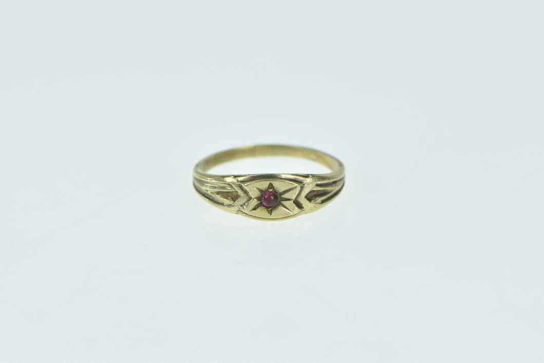 14K Victorian Garnet Ornate Child Baby Ring Yellow Gold