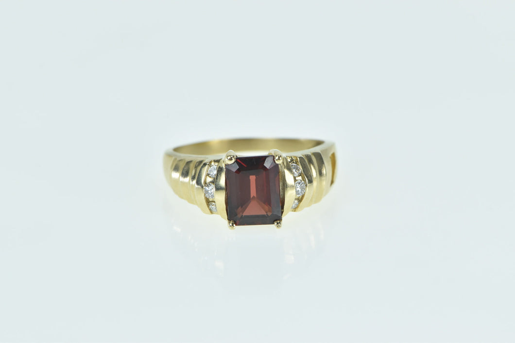 10K Emerald Cut Garnet Diamond Vintage Statement Ring Yellow Gold