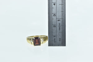 10K Emerald Cut Garnet Diamond Vintage Statement Ring Yellow Gold