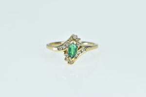 10K Marquise Emerald Diamond Halo Bypass Ring Yellow Gold