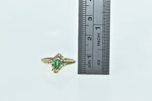 10K Marquise Emerald Diamond Halo Bypass Ring Yellow Gold