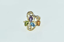 Load image into Gallery viewer, 10K Rainbow Pear Diamond Cluster Swirl Statement Ring Yellow Gold