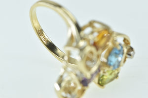 10K Rainbow Pear Diamond Cluster Swirl Statement Ring Yellow Gold
