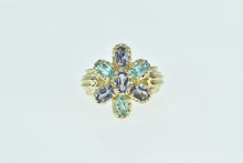 Load image into Gallery viewer, 10K Amethyst Apatite Flower Oval Cluster Statement Ring Yellow Gold