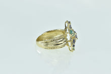 Load image into Gallery viewer, 10K Amethyst Apatite Flower Oval Cluster Statement Ring Yellow Gold