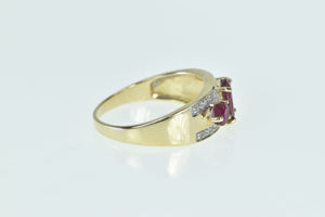 10K Natural Ruby Diamond Three Stone Vintage Ring Yellow Gold