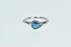 14K Pear Blue Topaz Solitaire Vintage Statement Ring White Gold