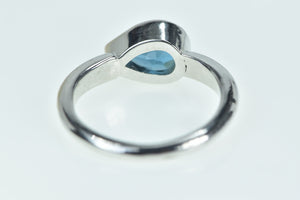 14K Pear Blue Topaz Solitaire Vintage Statement Ring White Gold