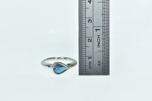 14K Pear Blue Topaz Solitaire Vintage Statement Ring White Gold