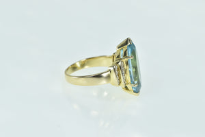 14K Marquise Blue Topaz Diamond Statement Ring Yellow Gold