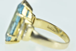 14K Marquise Blue Topaz Diamond Statement Ring Yellow Gold