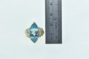 14K Marquise Blue Topaz Diamond Statement Ring Yellow Gold