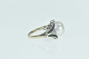 14K Pearl Black & White Diamond Statement Fashion Ring White Gold