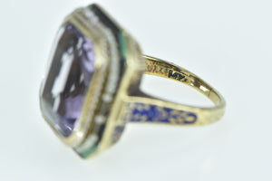 14K Victorian Amethyst Seed Pearl Enamel Statement Ring Yellow Gold