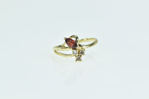 14K Marquise Garnet Diamond Cluster Accent Vintage Ring Yellow Gold