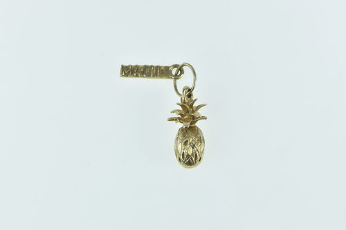 14K Maui 3D Pineapple Tropical Travel Souvenir Charm/Pendant Yellow Gold
