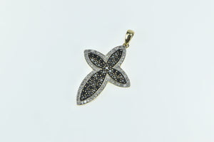 14K 1.00 Ctw Black & White Diamond Cross Christian Pendant Yellow Gold