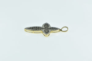 14K 1.00 Ctw Black & White Diamond Cross Christian Pendant Yellow Gold