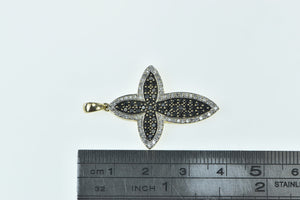 14K 1.00 Ctw Black & White Diamond Cross Christian Pendant Yellow Gold