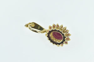 14K Oval Natural Ruby Pink Halo Statement Pendant Yellow Gold