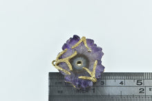 Load image into Gallery viewer, 14K Amethyst Slice Geode Diamond Leaf Branch Pendant Yellow Gold