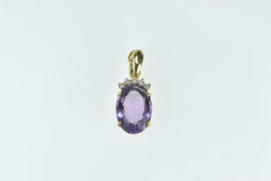 14K Oval Amethyst Diamond Accent Statement Pendant Yellow Gold