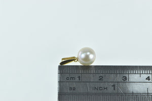 18K Vintage 7.9mm Pearl Classic Simple Fashion Pendant Yellow Gold