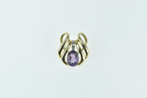 14K Oval Amethyst Diamond Accent Loop Statement Pendant Yellow Gold