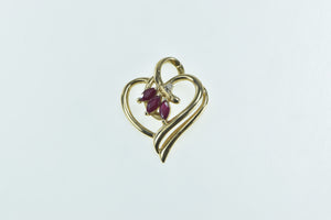 14K Marquise Ruby Diamond Accent Heart Love Pendant Yellow Gold