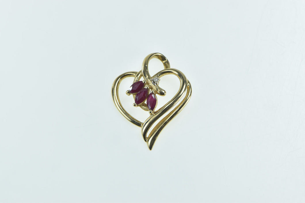 14K Marquise Ruby Diamond Accent Heart Love Pendant Yellow Gold