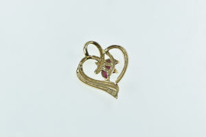 14K Marquise Ruby Diamond Accent Heart Love Pendant Yellow Gold