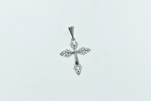 14K 3D Filigree Cross Christian Faith Symbol Charm/Pendant White Gold