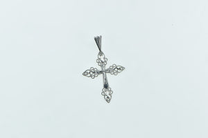 14K 3D Filigree Cross Christian Faith Symbol Charm/Pendant White Gold
